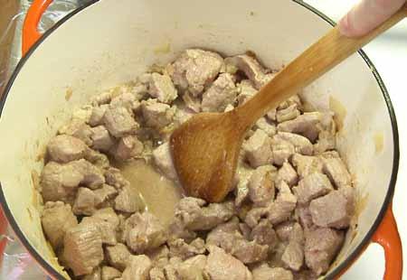 9 6 Add the pork meat and cook, turning often, just until the