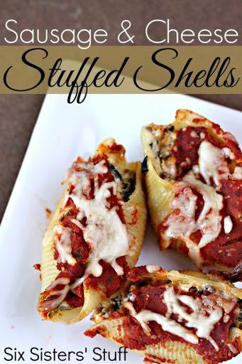 DAY 4 SAUSAGE AND CHEESE STUFFED SHELLS RECIPE M A I N D I S H Serves: 8 Prep Time: 15 Minutes Cook Time: 55 Minutes 1 pound Italian sausage 1 onion (diced) 1 (10 ounce) package frozen spinach