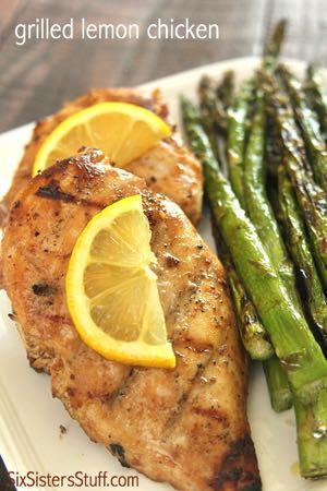 DAY 5 GRILLED LEMON CHICKEN M A I N D I S H Serves: 6 Prep Time: 4 Hours 10 Minutes Cook Time: 12 Minutes 1/2 cup fresh lemon juice 1/4 cup soy sauce 1/4 cup olive oil 2 teaspoons minced garlic 1/2