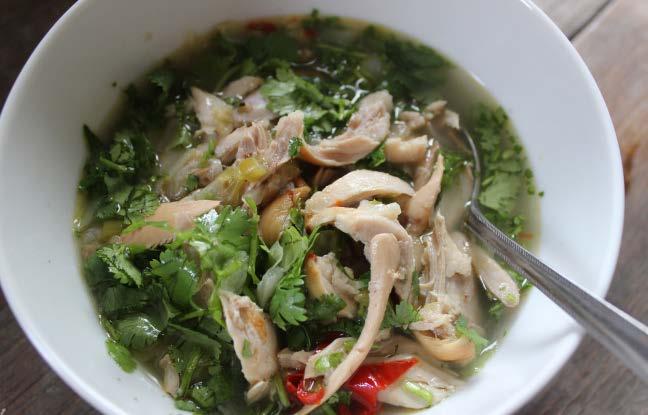 Nourishing Thai chicken soup 1 roast chicken carcass, skin discarded, meat removed and set aside 1 cinnamon stick pinch of ground cloves 5-6 black peppercorns 1 tsp ground coriander 2 tsps extra