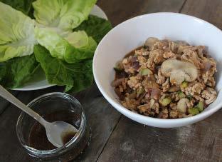 Chinese pork wraps 1 tsp organic coconut oil or ghee 1 small red onion, finely chopped 400g lean pork mince 60g closed cup mushrooms, sliced 1 small courgette, finely diced 3 garlic cloves, finely