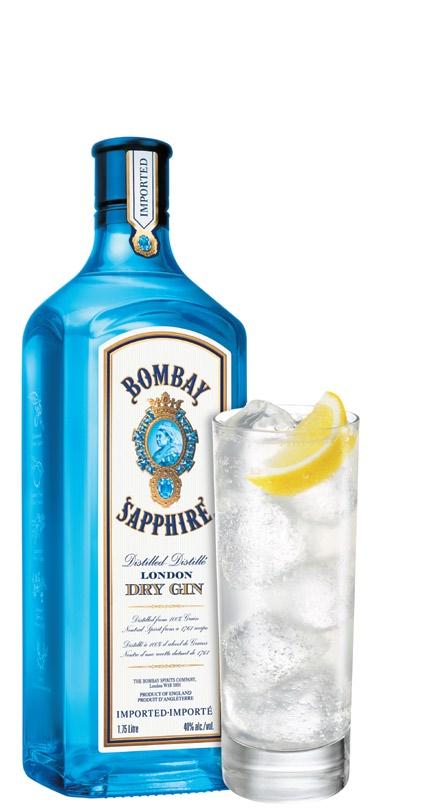 SAPPHIRE Collins BOMBAY SAPPHIRE Gin is delicately infused with aromatic flavours of 10 botanicals - which include the peels of the juiciest Spanish lemon.