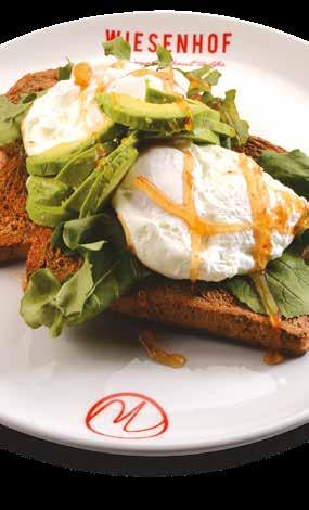00 2 Poached eggs resting on fresh rocket and sliced avo (seasonal), drizzled with sweet chilli sauce served on 2 slices of toasted rye Low-Carb Breakfast 49.