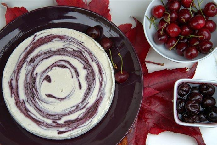 A Flavour of Day Two CHERRY RIPPLE VANILLA MASCARPONE CHEESECAKE Comforting yet luxurious, this raw cheesecake is so lusciously perfect and the ideal centre piece for