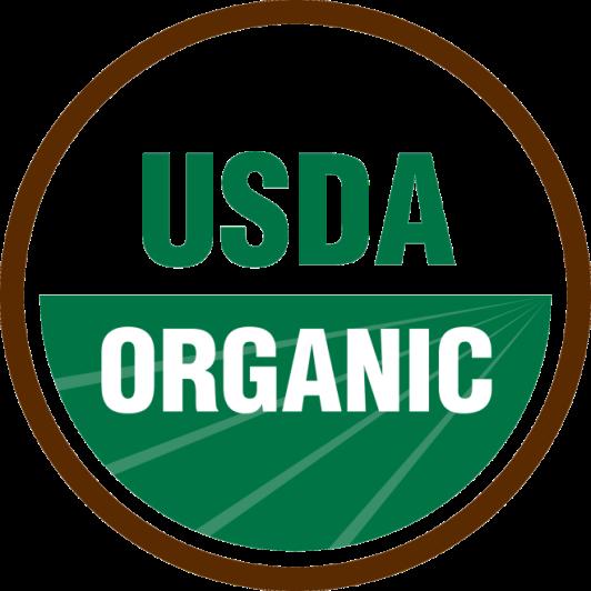 The USDA Organic Seal May appear on labels of 100% Organic and Organic products.