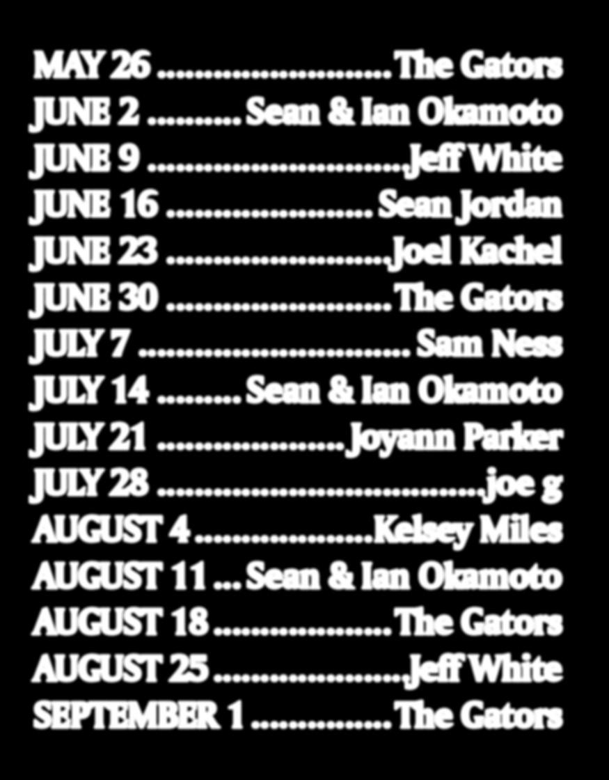 .. Sean & Ian Okamoto JULY 21... Joyann Parker JULY 28...joe g AUGUST 4.