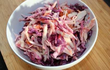 Homemade slaw ½ a large red cabbage, sliced finely ½ a large white cabbage, sliced finely 1 medium