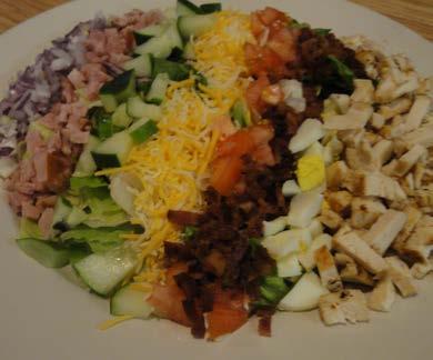 99 Chef salad Iceberg and romaine lettuce, diced tomatoes, cucumbers, ham, bacon, eggs and shredded cheese $ 6.99 half $ 4.