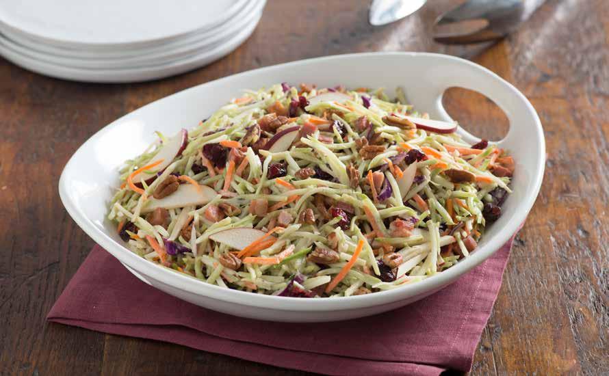 Broccoli Cole Slaw with Apple and Pancetta 1 pkg (12 oz/340 g) Mann s Broccoli Cole Slaw 1 red skinned apple, thinly sliced 1/3 cup cubed pancetta, cooked 1/4 cup dried cranberries 1/4 cup chopped