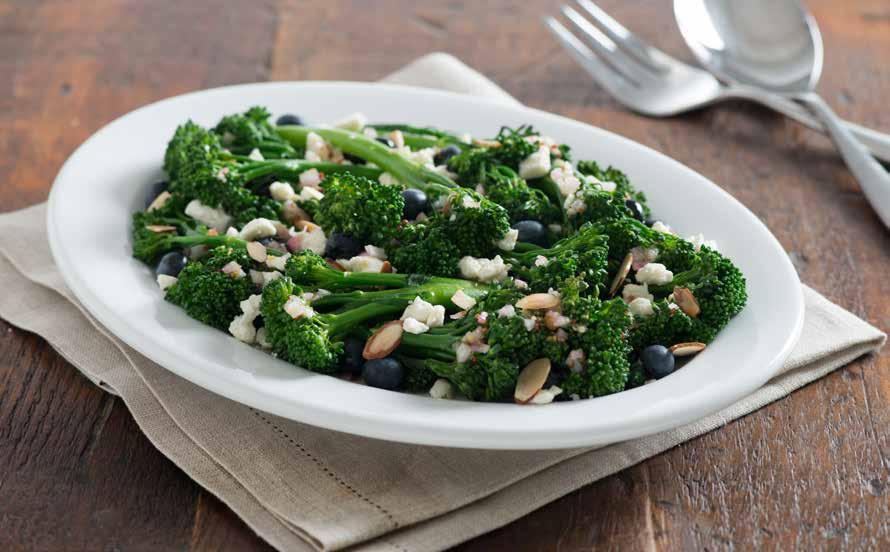Broccolini Salad with Blueberry and Feta 2 pkg (6 oz/170 g each) Mann s Broccolini 1/3 cup blueberries 1/4 cup finely crumbled feta 2 tbsp sliced almonds, toasted Lemon Vinaigrette 1/4 cup extra