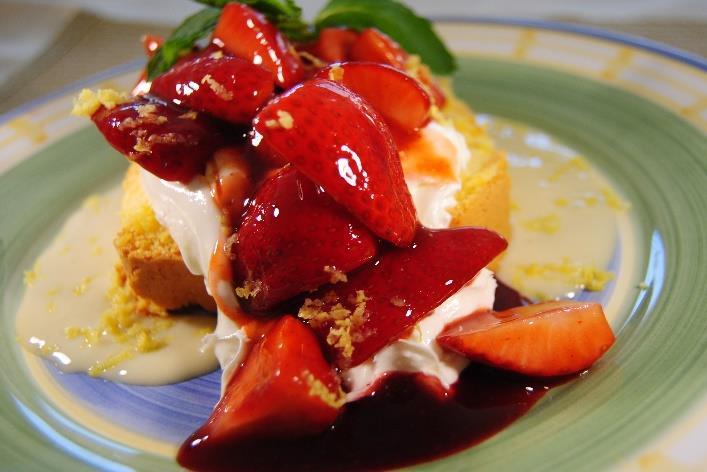 Open Faced Strawberry Shortcake with Lemongrass Scented Chantilly Cream 1 loaf butter or lemon pound cake, sliced 1 inch thick 1 lb. fresh strawberries, washed 1-16 oz.