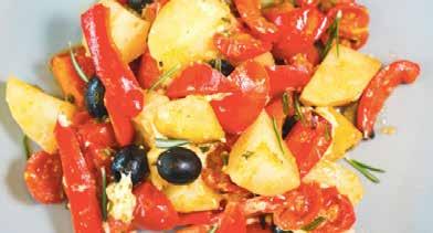 DINNER OPTIONS Feta & vegetable bake Serves 2 200g red-skinned potatoes, thinly sliced into rounds 2 red peppers, cut into strips 20g cherry tomatoes, halved 1 tbsp extra virgin olive oil 1 rosemary