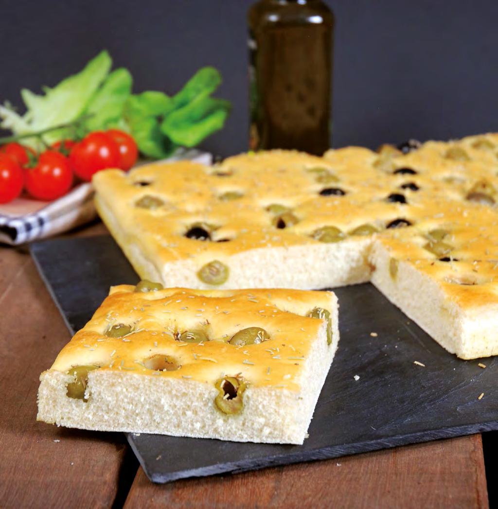 1 Focaccias Plain Plain focaccia - Part-baked A delicious soft bread flavoured with olive oil; an ideal and unique