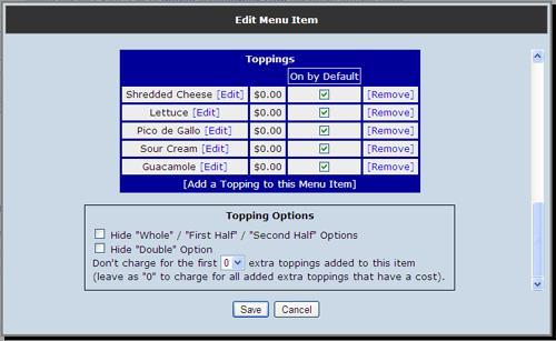 8. In the Topping Options area, click the Hide "Whole" / "First Half" / "Second Half" Options checkbox and the Hide "Double" Option checkbox.