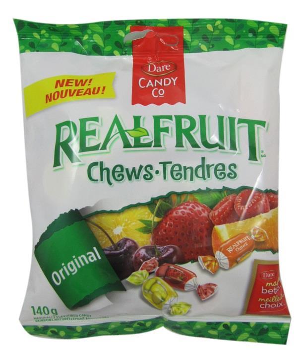 Real fruit based candy Dare Real Fruit Original Chews: Raspberry, Lemon, Cherry, Orange And Strawberry Flavor