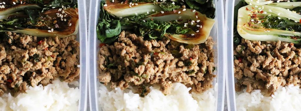 Thai Basil Turkey with Bok Choy & Rice 11 ingredients 25 minutes 4 servings 1. Cook the rice according to the instructions on the package and set aside. 2. While the rice cooks, place a wok over high heat.