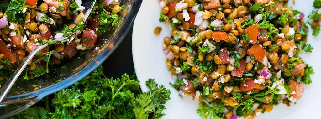 Lentil & Feta Tabbouleh 9 ingredients 10 minutes 4 servings 1. Toss all ingredients in a large bowl until evenly combined. Add sea salt and black pepper to taste. Divide into bowls and enjoy!