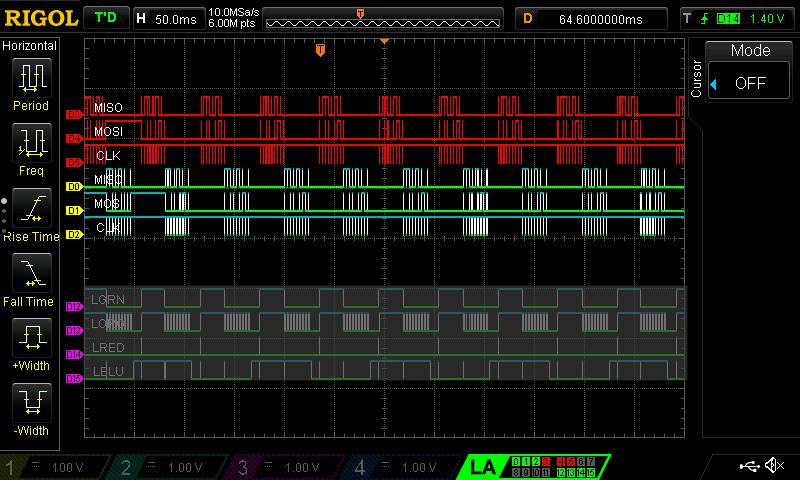 25 Figure 2.8: Screenshot of a logic-analyzer, showing the communication between the LCD-Board and DBC (red arrows) as well as the Power-Board and DBC (yellow arrows).