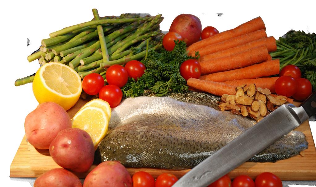 Recipes Steamed rainbow trout with spring vegetables & salsa verde (Serves 2) Ingredients: 4 x 120g pieces of trout salt and pepper Sprigs of fresh dill 1 cup fresh basil leaves sprigs of fresh