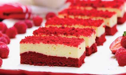 65kg red velvet slice Luxurious red velvet base layered with creamy cold set cheesecake