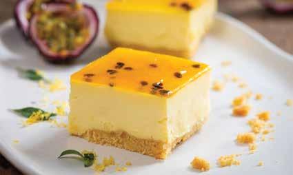 covered with passionfruit on a gluten free biscuit base.