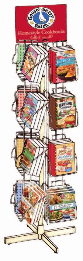 Keep our Cookbooks at their Fingertips! Our 4-sided rack will hold plenty of hardcover cookbooks, our 101 Photo books or the Our Favorite (see p. 11) collection.