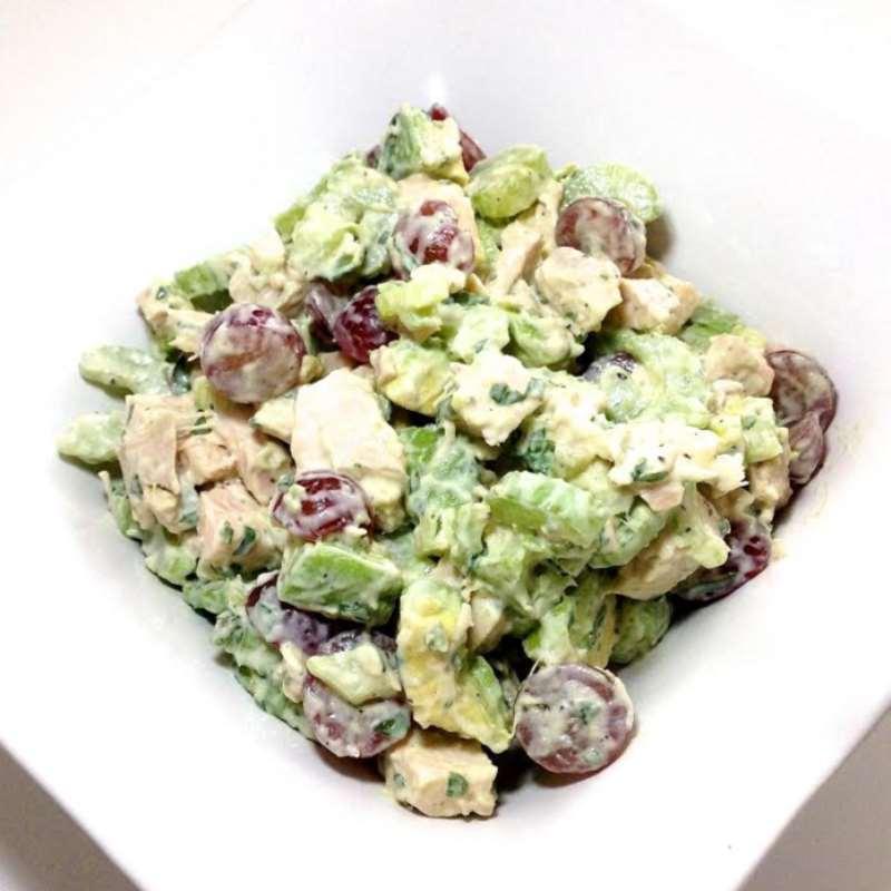 Wednesday, 13th June 2018 Sonoma Chicken Salad Active Time: 15m Total Time: 15m 1 large cooked chicken breast 1/2 cup red grapes 1 stalk celery 1/2 avocado For the sauce: 1 tablespoon fresh dill 1