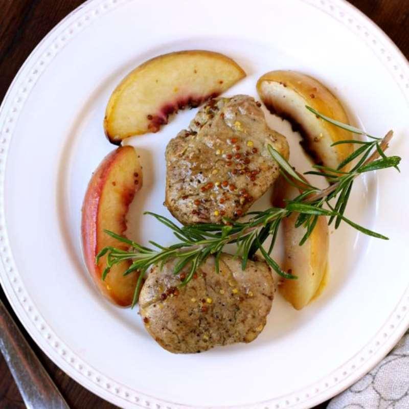 Saturday, 16th June 2018 Roasted Pork Medallions and Peaches (Whole30) Active Time: 25m Total Time: 25m 3/4 pound pork tenderloin coarse sea salt ground black pepper 2 peaches, or nectarines 1