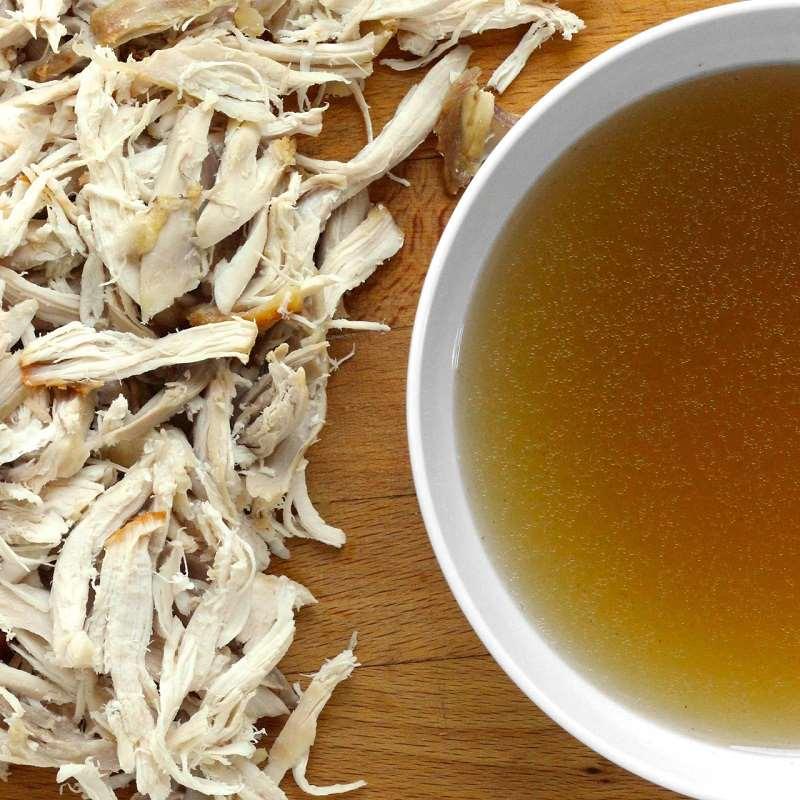 Extras Basic Chicken Stock and Shredded Chicken Active Time: 15m Total Time: 9h 15m 2 pounds whole chicken 1 quart filtered water, more or less depending on the size of your crock pot 1 1/2 teaspoons