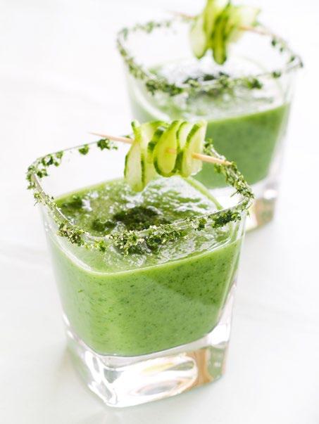 15 Honeydew Melon Gazpacho Serves 2 Prep time: Approximately 25 minutes 2 cups diced honeydew melon 1 English (seedless) cucumber, peeled and diced 1 avocado, peeled, pitted and chopped 1 jalapeno