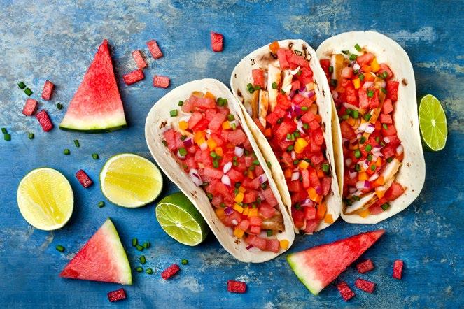 22 Sweet and Spicy Watermelon Salsa Serves 16 Prep time: Approximately 20 minutes 2 cups seeded and coarsely chopped watermelon 2 tbsp. chopped onion 3 tbsp. seeded, chopped Anaheim chile 2 tbsp.