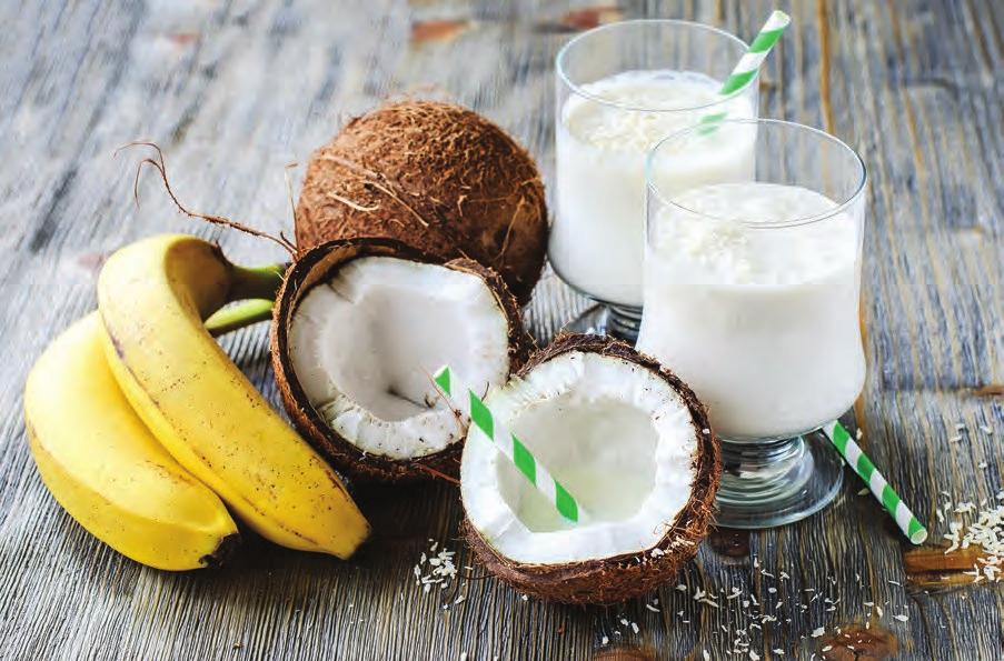 34 Banana Coconut Smoothie Serves 4 Prep time: Approximately 10 minutes 2 bananas, frozen 1 cup coconut milk 1 tbsp. honey 1 tbsp.