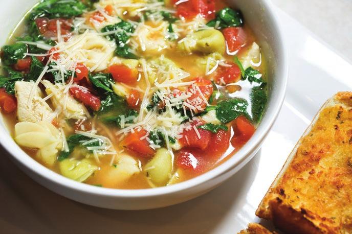 9 Tortellini, White Bean and Spinach Soup Serves 6 Prep/cooking time: Approximately 25 minutes 1 tbsp. olive oil 2 cups white onion, diced ½ red pepper, diced 2 tsp.