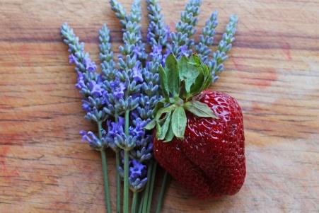 Strawberries with Honey & lavender A fresh strawberry plucked off the vine hardly needs embellishment, but strawberries enhance the flavor of the honey and lavender.