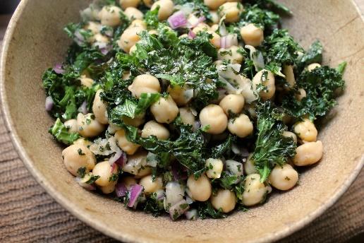 Chickpea Kale Salad Chickpeas, also known as garbanzo beans, are a legume high in fiber and protein that become a complete protein when combined with rice.