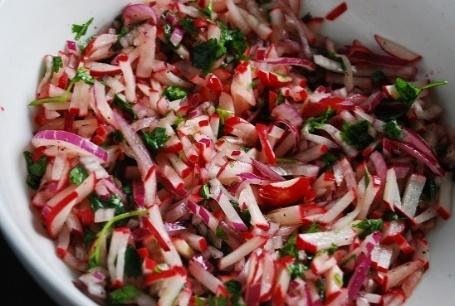 Radish slaw Radishes are a great accompaniment to salsa and condiment spreads at the best taquerias, but did you know they can also give you a fresh take on a classic slaw?