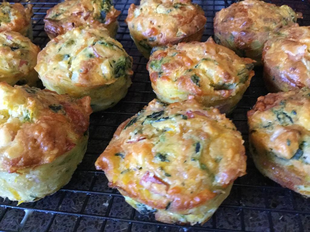Pumpkin, Muffins Bacon Pumpkin, Bacon & Spinach Muffins Makes: 16 Ingredients: 2 cups grated cheese 1 cup diced bacon 2 cups grated pumpkin 1/2