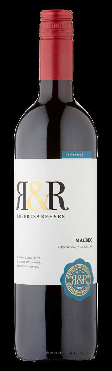 Roberts & Reeves Malbec Argentina On Trade Vintage 2016/17. Region Mendoza, Argentina. Grape Variety 100% Malbec. 12.5% (9.