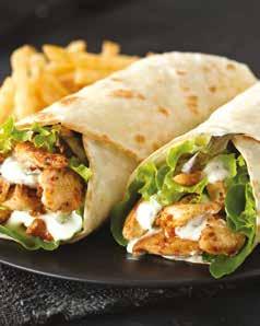 Wrapped around the following fillings: VEGETARIAN NEW V 70 Avocado (seasonal), cottage cheese, sun-dried tomatoes, carrot, lettuce, tomato & basil pesto CAJUN CHICKEN 75 Grilled Cajun chicken