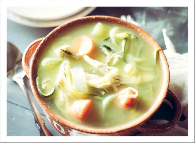Chicken Zoodle Soup Prep time: 5 min Cook time: 20 min Serves: 4 For those who are in the first stages of healing their gut, this soup is for YOU!
