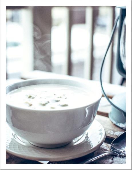 New England Clam Chowder Prep time: 20 min Cook time: 20 min Serves: 4 All the creaminess and flavor of your favorite clam chowder, but made especially for those who can t tolerate dairy!