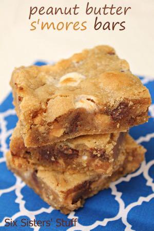 PEANUT BUTTER S'MORES BARS D E S S E R T Serves: 24 Prep Time: 5 Minutes Cook Time: 20 Minutes 1 cup butter (softened) 2/3 cup peanut butter 1 cup brown sugar 3/4 cup sugar 2 eggs 1 1/2 teaspoons