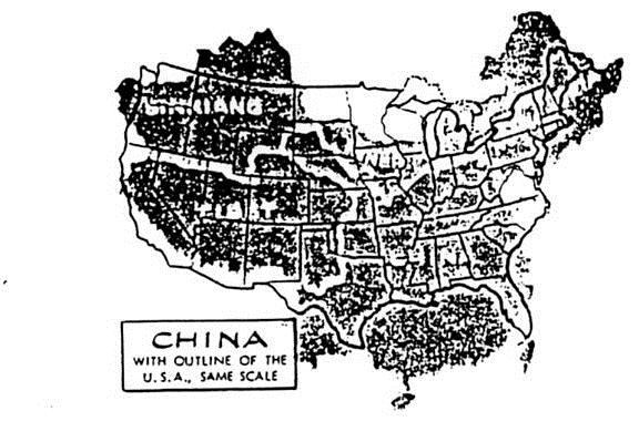 China s land area is roughly 3.7 million square miles, compared to 3.5 for the USA (0.6 in Alaska). The U.S. is bigger if you include water (the Great Lakes).