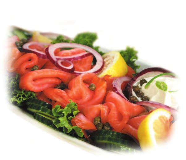 Platters Smoked Salmon Platter Premium smoked salmon served with lite cream cheese, fresh bagels, tomatoes, cucumbers, red onions and