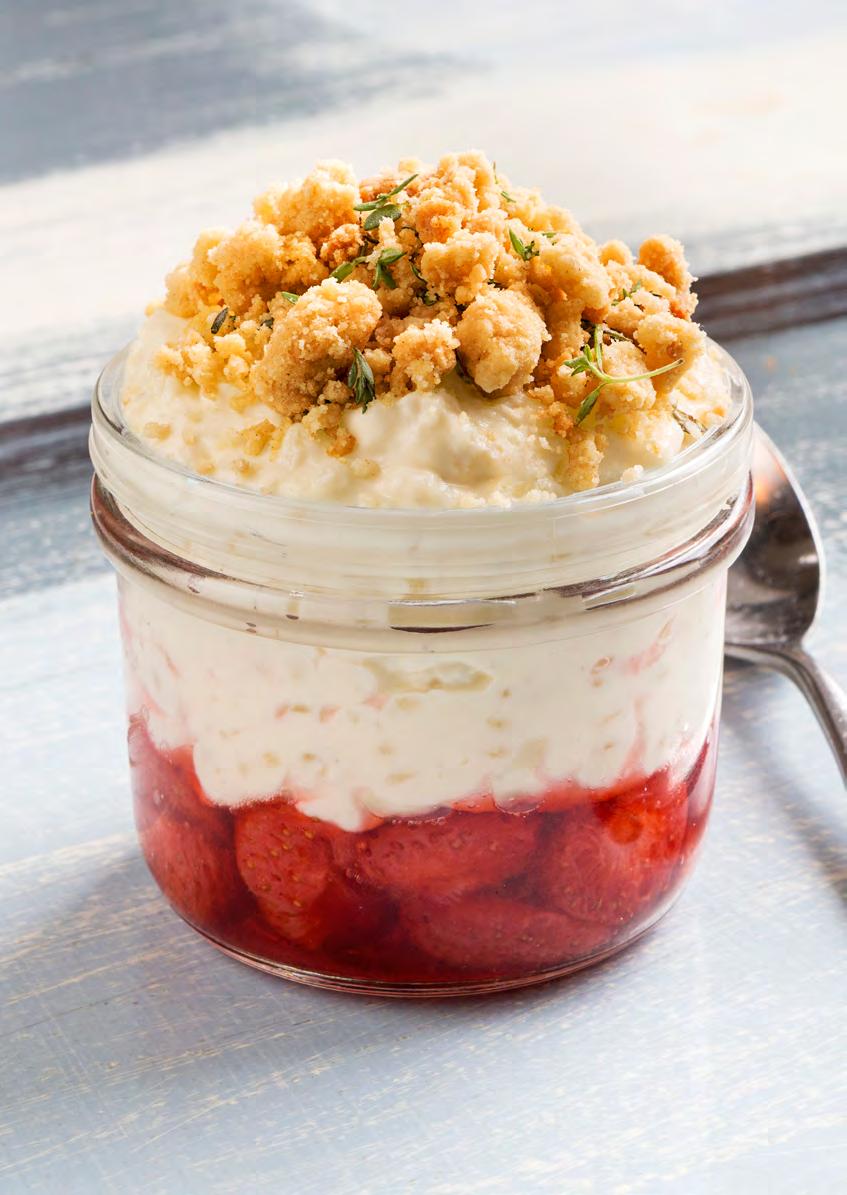 PHILADELPHIA CREAM RICE PUDDING WITH BALSAMIC ROASTED STRAWBERRIES AND LEMON THYME CRUMBLE Ingredients for 6: 120g caster sugar 1 vanilla pod 100g pudding rice 600ml semi-skimmed milk 300g