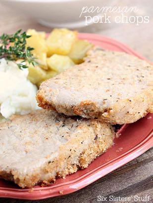 DAY 6 GLUTEN FREE- PARMESAN PORK CHOPS M A I N D I S H Serves: 6 Prep Time: 15 Minutes Cook Time: 20 Minutes 3/4 cup GF Italian seasoned bread crumbs 3/4 cup grated Parmesan cheese 1 1/2 teaspoons