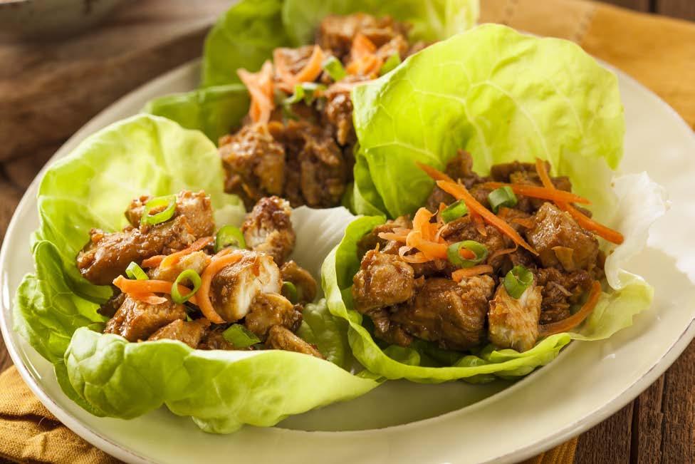 GINGER CHICKEN WRAPS Prep Time: 10 minutes Serves 3-4 INGREDIENTS 2 3 cooked pastured-raised chicken breast- cut in strips Bibb lettuce leaves for wraps