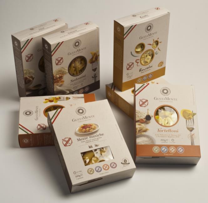 RECIPES FOR EVERY NEEDS The GustaMente product line is subdivided into three price ranges: GOLD Certified PDO and PGI ingredients and high quality raw materials for the Premium products mainly