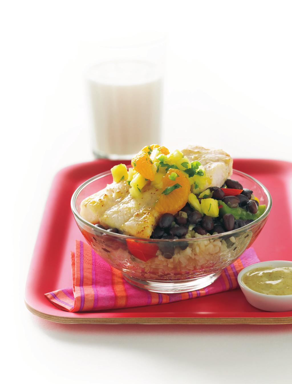 Tropical Rice & Beans with Alaska Pollock Yield: 12 Servings (One Serving = 1 Meat/Meat Alternate, ½ cup Fruit/Vegetable, 1 Grains/Breads) 12 Servings Once-frozen, 12 portion (2.