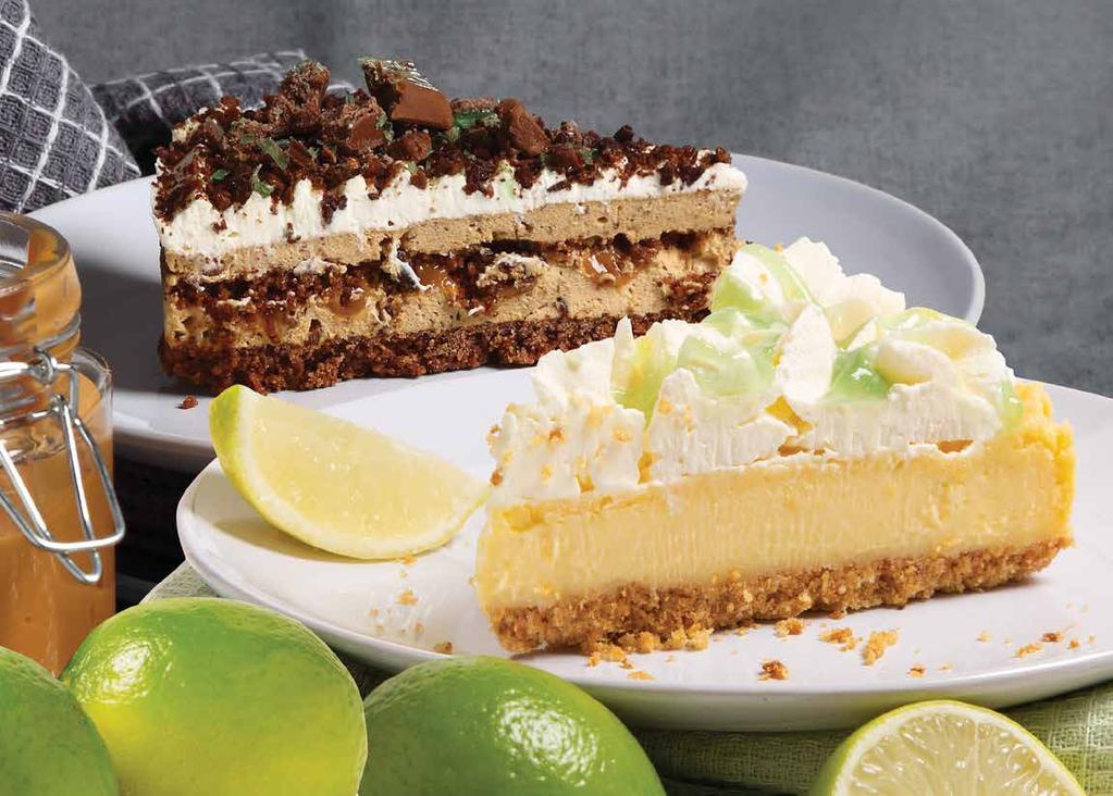 Key Lime Pie Traditional American pie made with a lime infused condensed milk and baked to perfection with a whipped cream topping, drizzled with a tangy lime coulis.